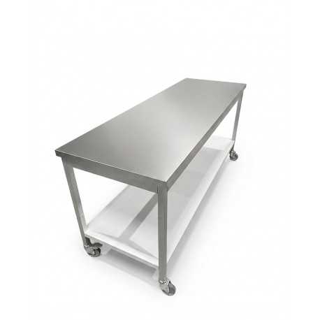 Table Inox 200 x 70 cm sur roulettes